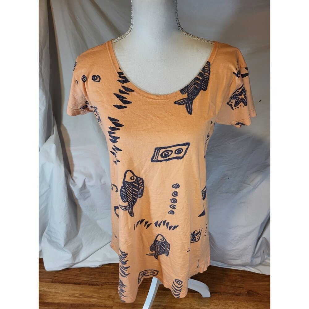 Exist‎ Beach T-Shirt Dress Fish Starfish Swimsuit Cover Cotton Orange Fits Sz S